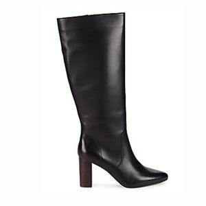 Saks Fifth Avenue Linden Leather Knee-High Boots black with brown heel